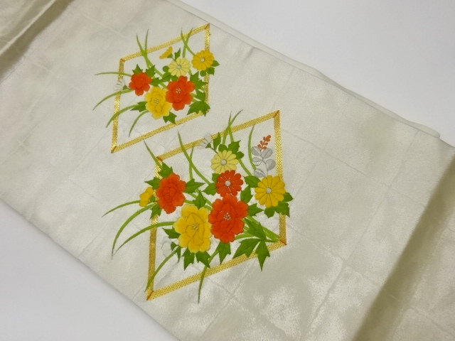 JAPANESE KIMONO / VINTAGE NAGOYA OBI / EMBROIDERY / FLORAL PLANTS